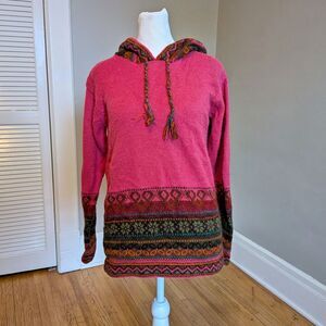 Inka Tradition Baby Alpaca Peruvian Fair Isle Sweater, Hoodie Handmade, Size S